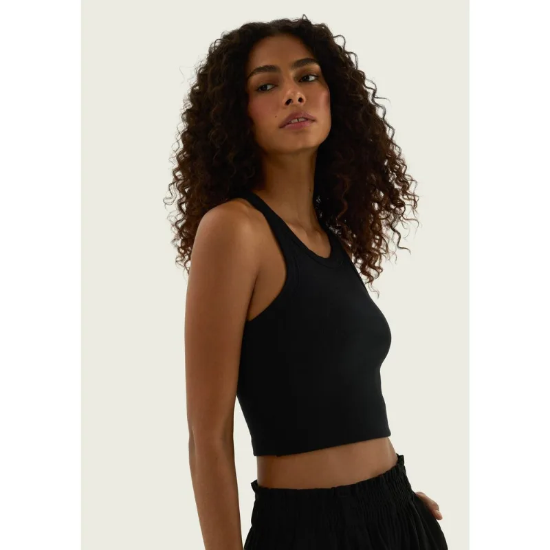 Regata Feminina Alças Médias Em Ribana Canelada - Preto G