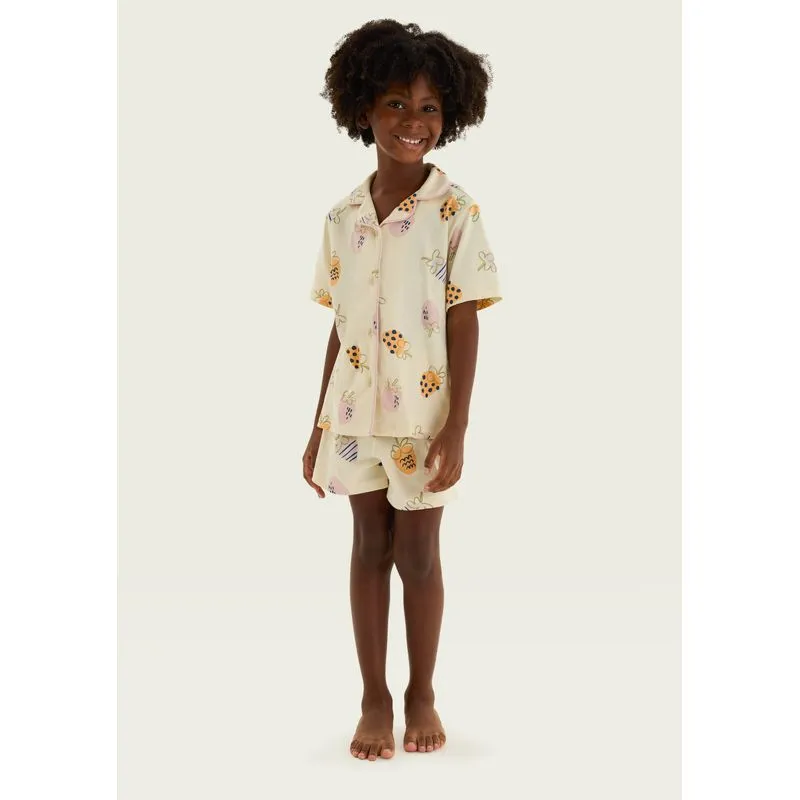 Pijama Infantil Menina Americano com Estampa - Creme 014