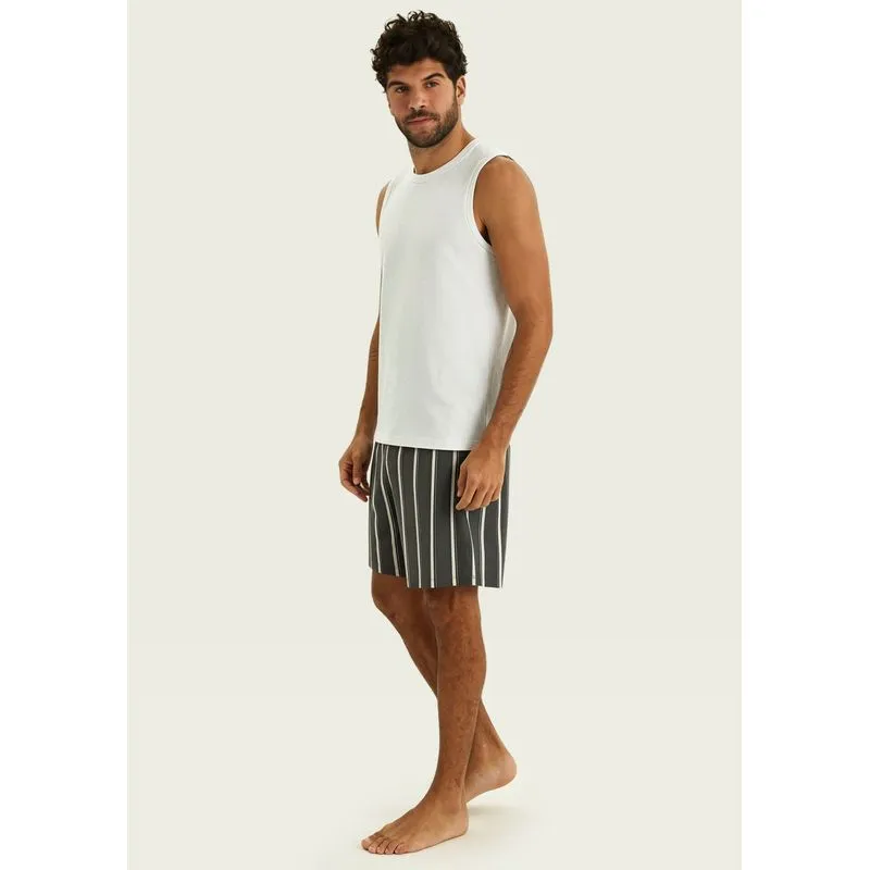 Pijama Curto Masculino Com Regata - Off white P