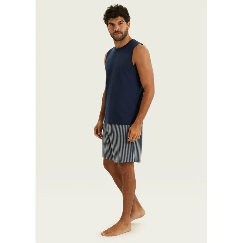 Pijama Curto Masculino Com Regata - Azul P