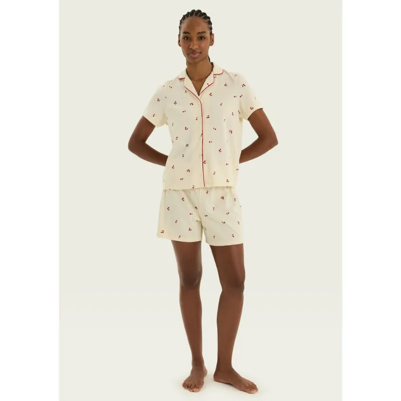 Pijama Curto Feminino Americano Estampado - Creme M