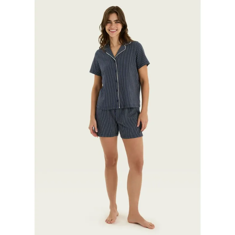 Pijama Curto Feminino Americano Estampado - Azul M