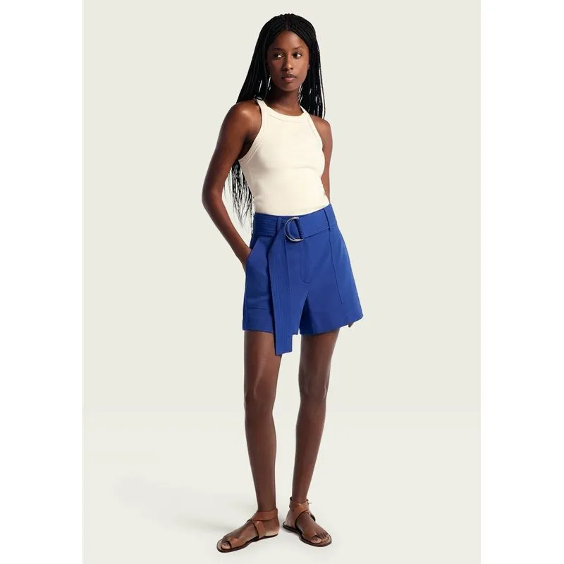 Shorts Feminino Com Cinto Peach Touch - Azul 040