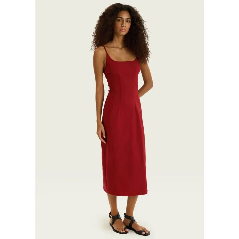 Vestido Midi Alfaiatado Alças Finas - Vermelho M