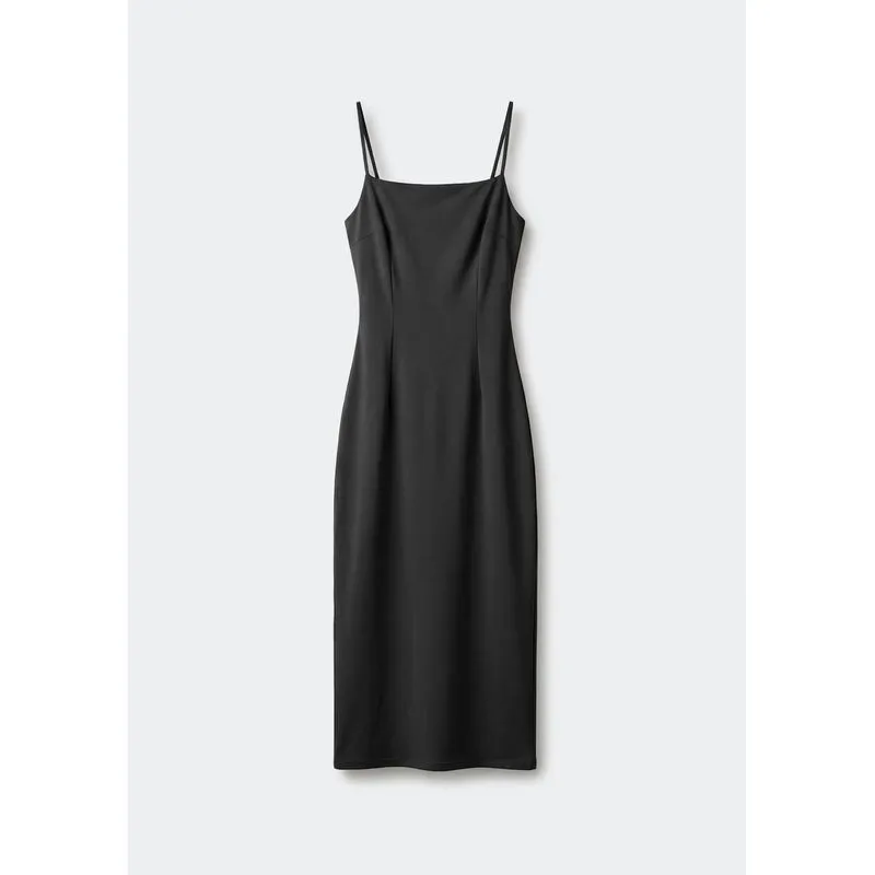 Vestido Midi Alfaiatado Alças Finas - Preto XG
