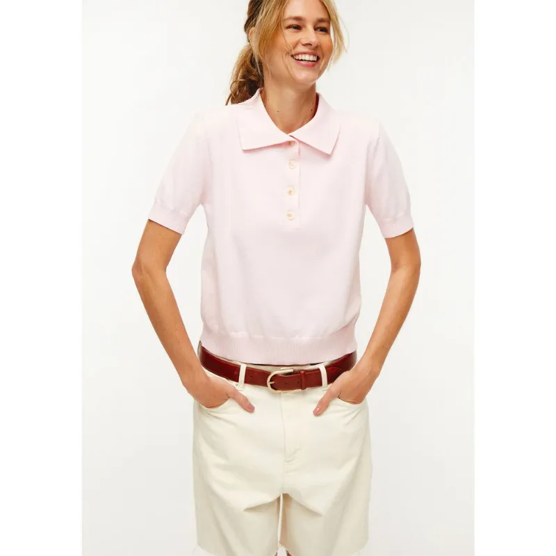 Polo Feminina Manga Curta Em Tricô Leve - Rosa P
