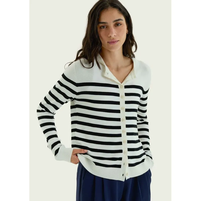 Cardigan Feminino Listrado Em Tricô - Creme M