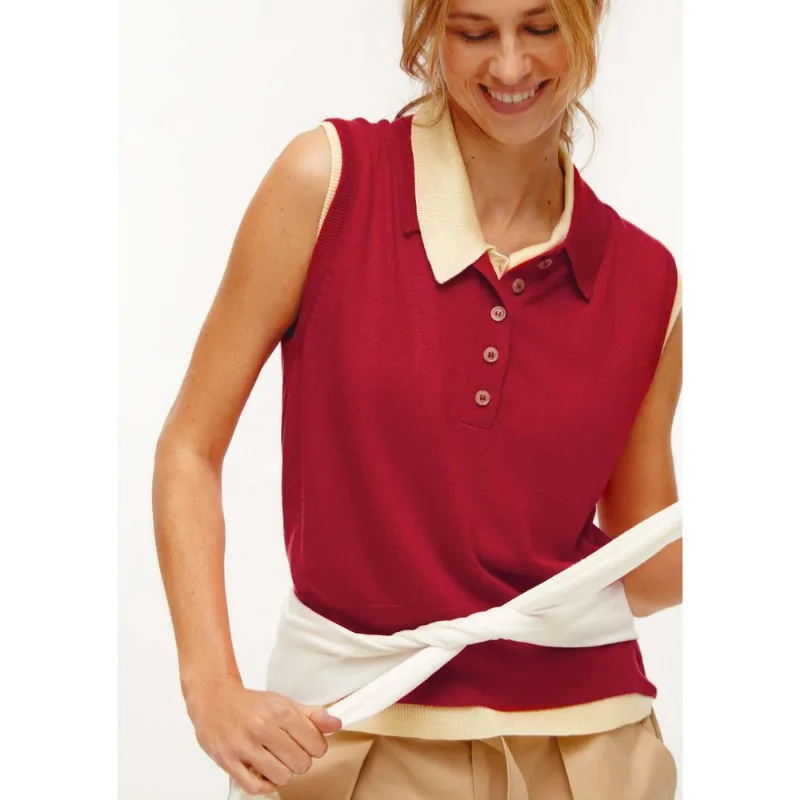 Polo Regata Feminina Em Tricô - Vermelho XG