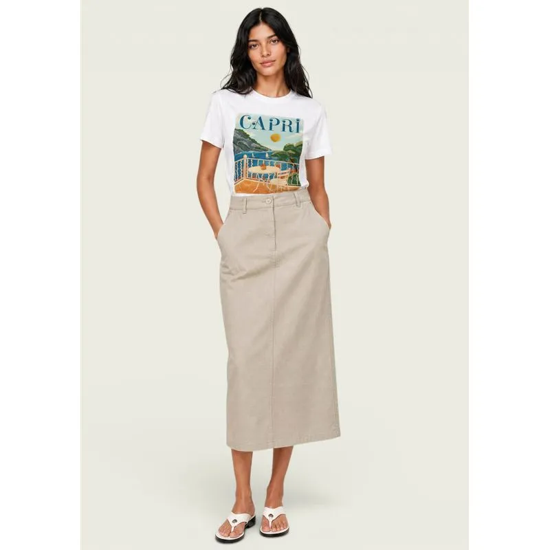 Saia Midi Reta Em Viscose - Bege M