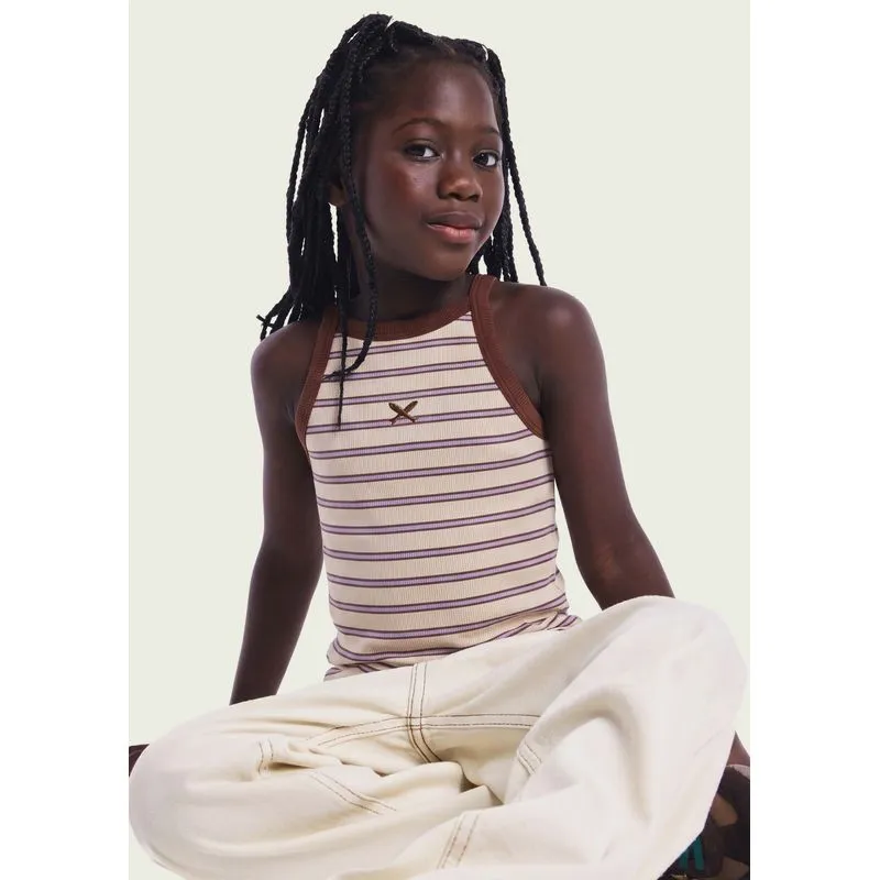 Regata Infantil Menina Halter Neck Listrada Em Ribana - Marrom 010