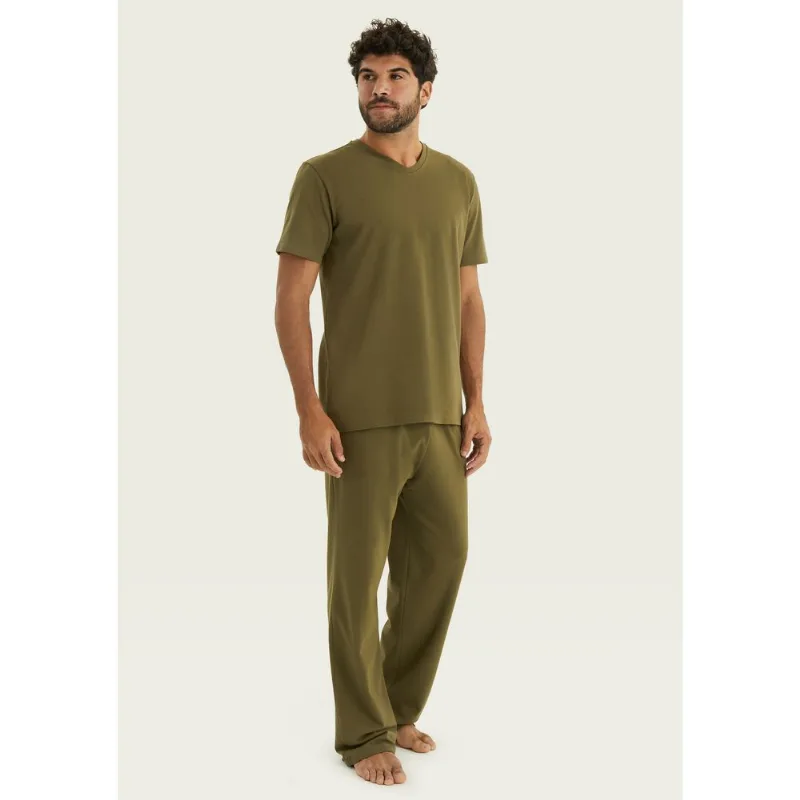 Pijama Longo Masculino Gola V Em Malha Premium - Verde XG