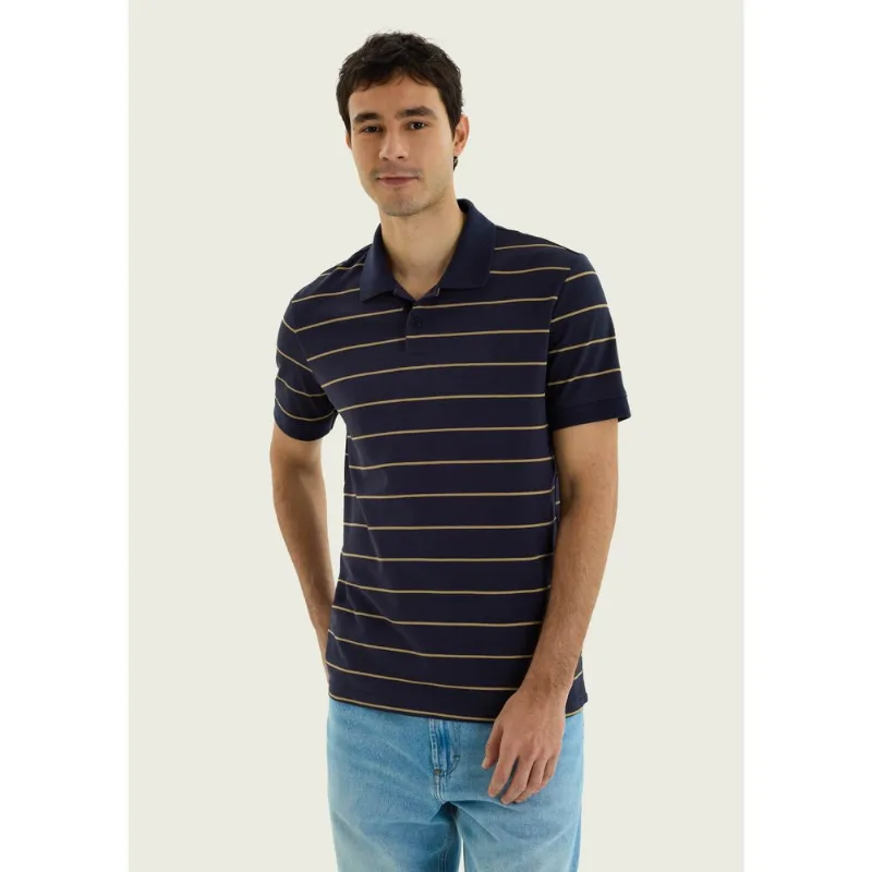 Camisa Polo Masculina Listrada - Azul XG