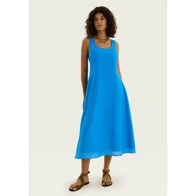 Vestido Midi Evasê Em Liocel - Azul XG