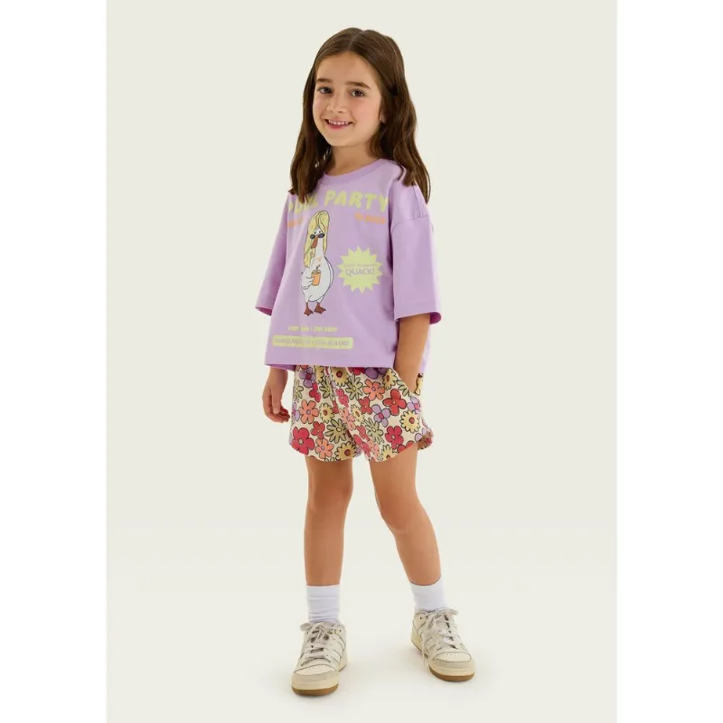 Shorts Infantil Menina Cós Elástico Estampado - Creme 010