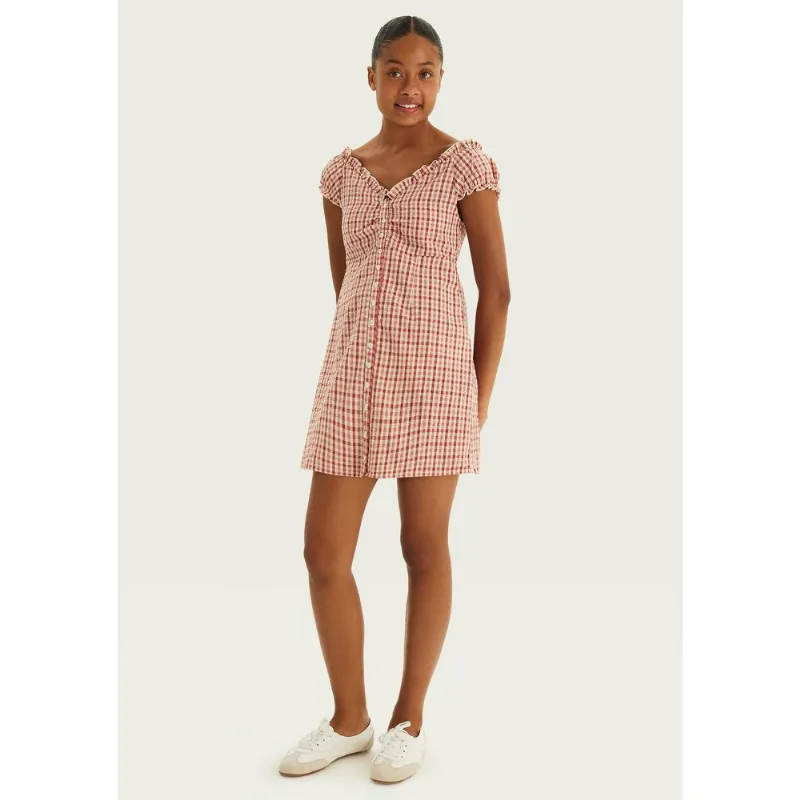 Vestido Curto Teen Ombro A Ombro Em Anarruga - Vermelho G