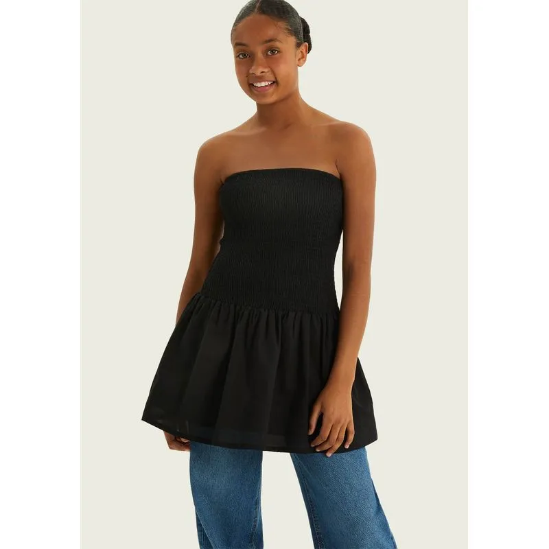 Vestido Curto Teen Sem Manga Rodado Em Lastex - Preto P
