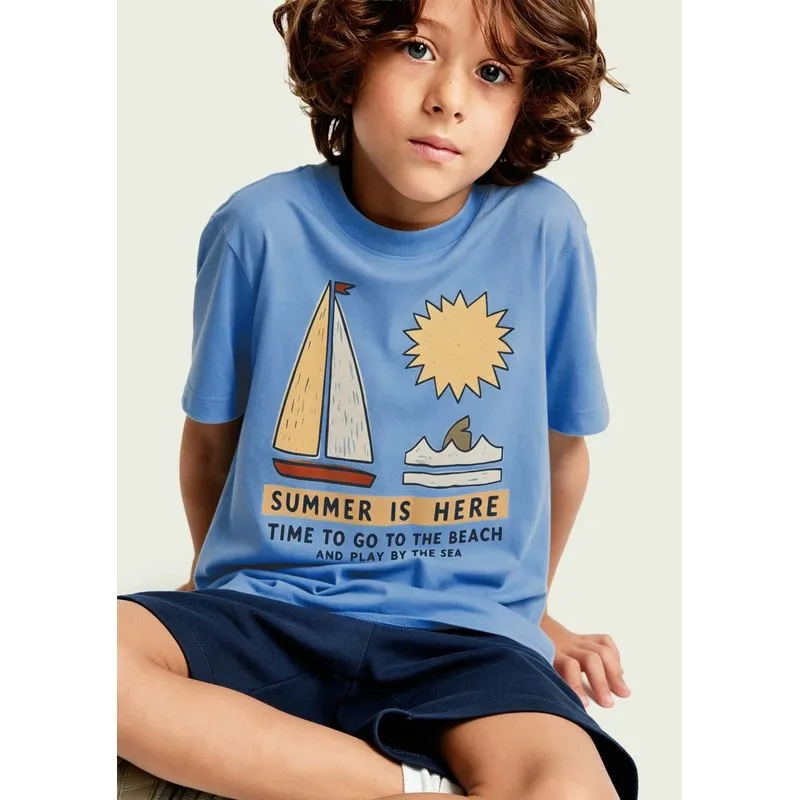 Conjunto Infantil Menino Curto Com Estampa - Azul 010