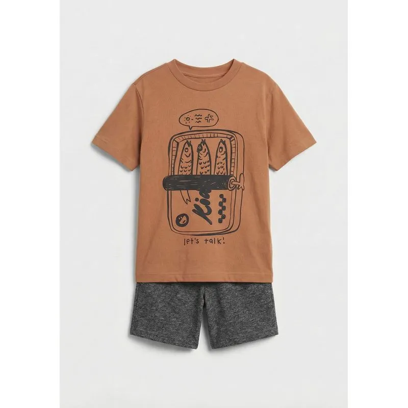 Conjunto Infantil Menino Curto Com Estampa - Laranja 008