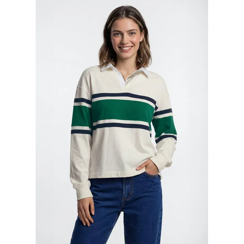 Polo Feminina Manga Longa Box Com Recortes - Off white P
