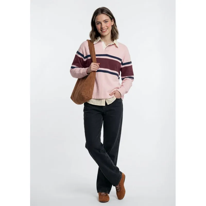 Polo Feminina Manga Longa Box Com Recortes - Rosa XG