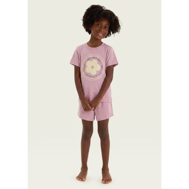 Pijama Infantil Menina Curto Com Estampa - Lilás 006
