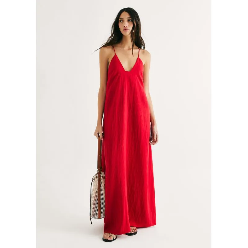 Vestido Longo Peach Touch Evasê - Vermelho G