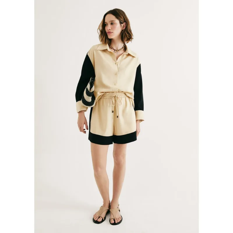 Shorts Feminino Duo Color Com Linho - Amarelo XP