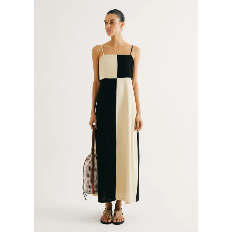 Vestido Midi Bicolor Com Linho - Amarelo XG