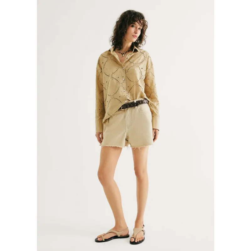 Shorts Feminino Cintura Média Em Sarja - Bege 040