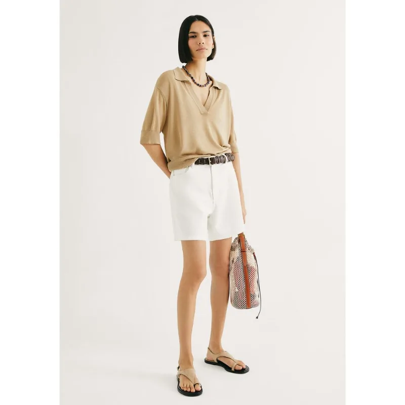 Shorts Básico Feminino Mom Cintura Alta Em Sarja - Branco 040