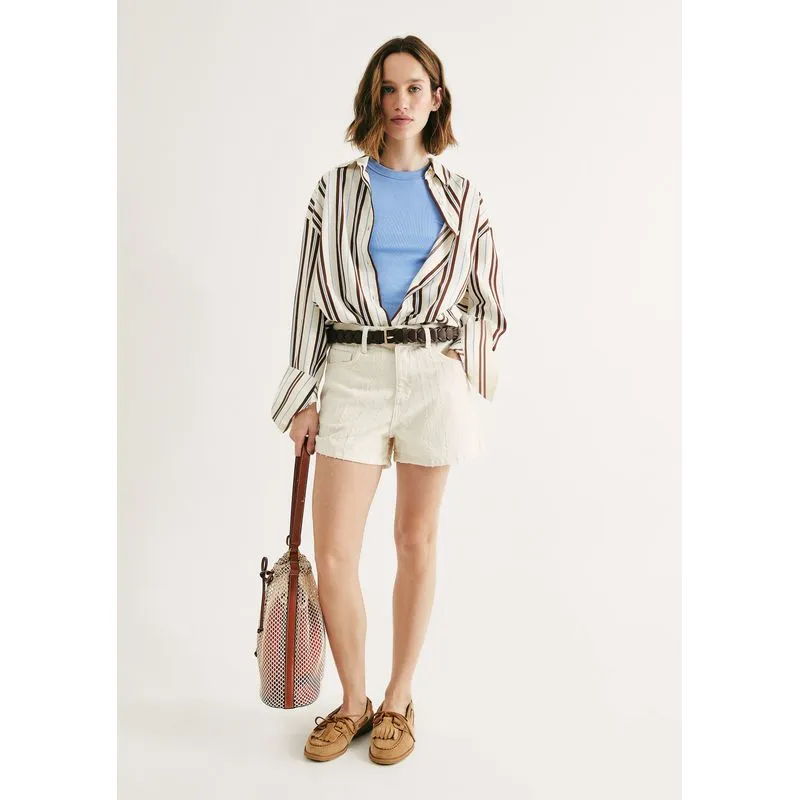Shorts Feminino Sarja Com Puídos - Off white 040