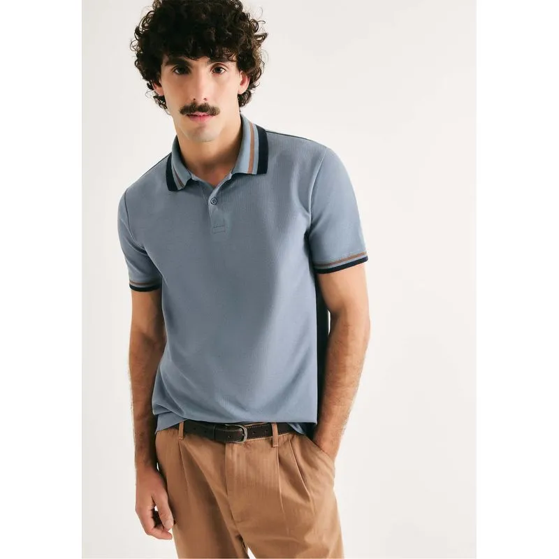 Camisa Polo Masculina Manga Curta Com Retilínea - Azul XXG