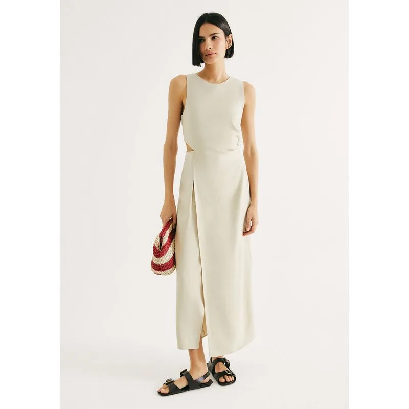 Vestido Longo Evasê Com Recorte Assimétrico - Amarelo G