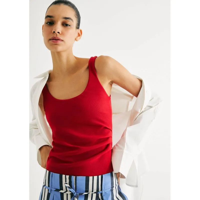 Regata Feminina Drapeada Em Ribana - Vermelho G