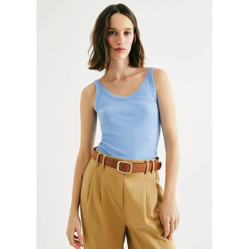 Regata Básica Feminina Slim Rib - Azul XXG