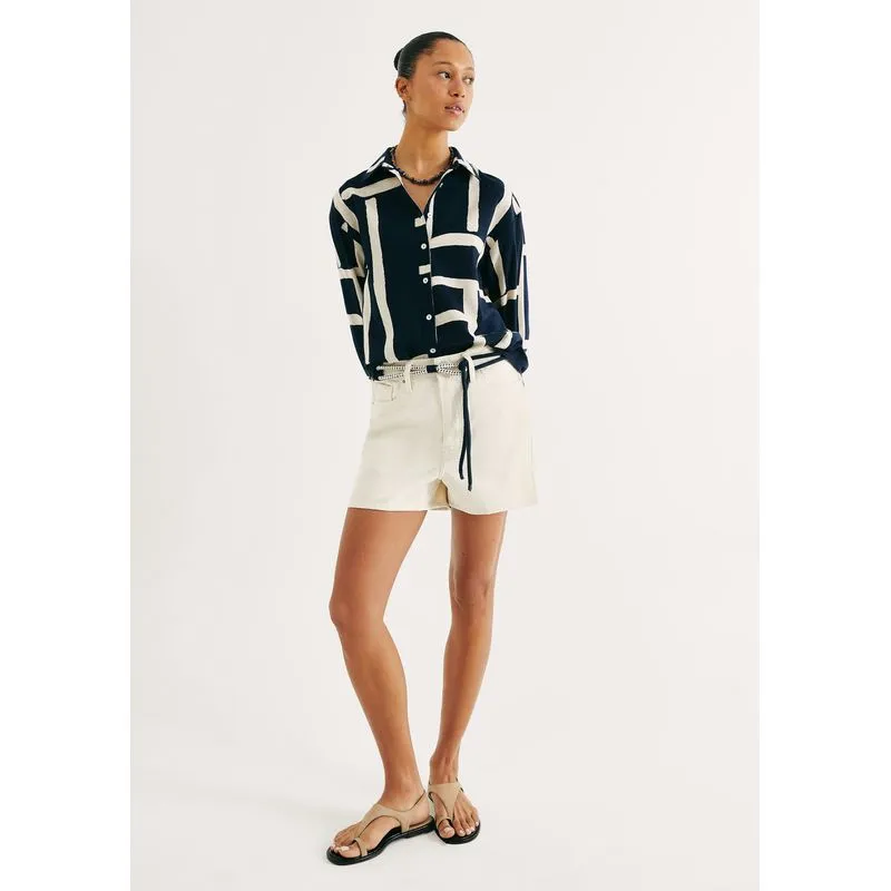 Shorts Feminino Cintura Média Em Sarja - Off white 042
