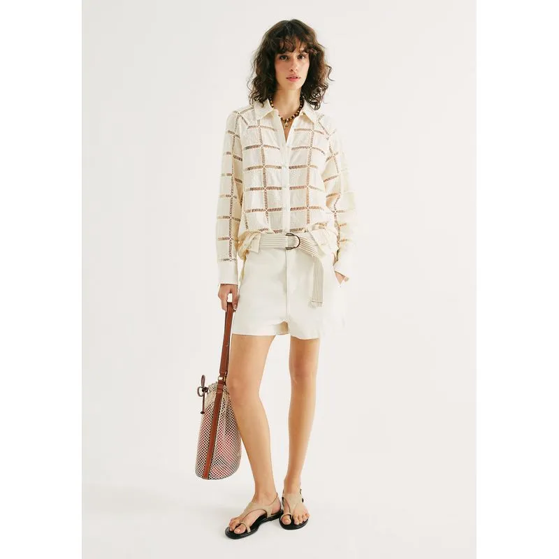 Shorts Feminino Em Sarja Cintura Média - Off white 036
