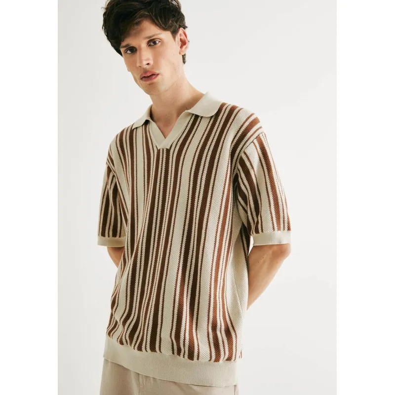 Polo Masculina Tricô Fio Tinto - Marrom XXG