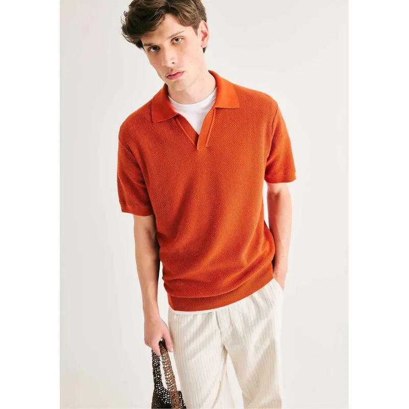Polo Masculina Tricô Fio Tinto - Terracota XG