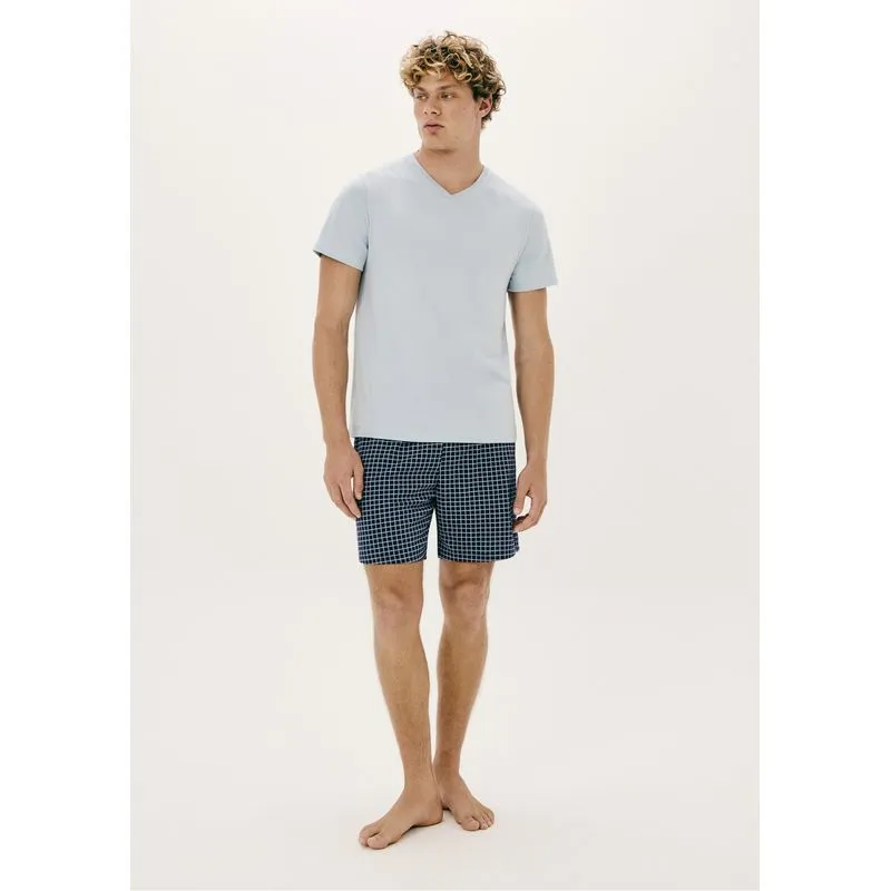 Pijama Masculino Curto Em Malha - Azul G