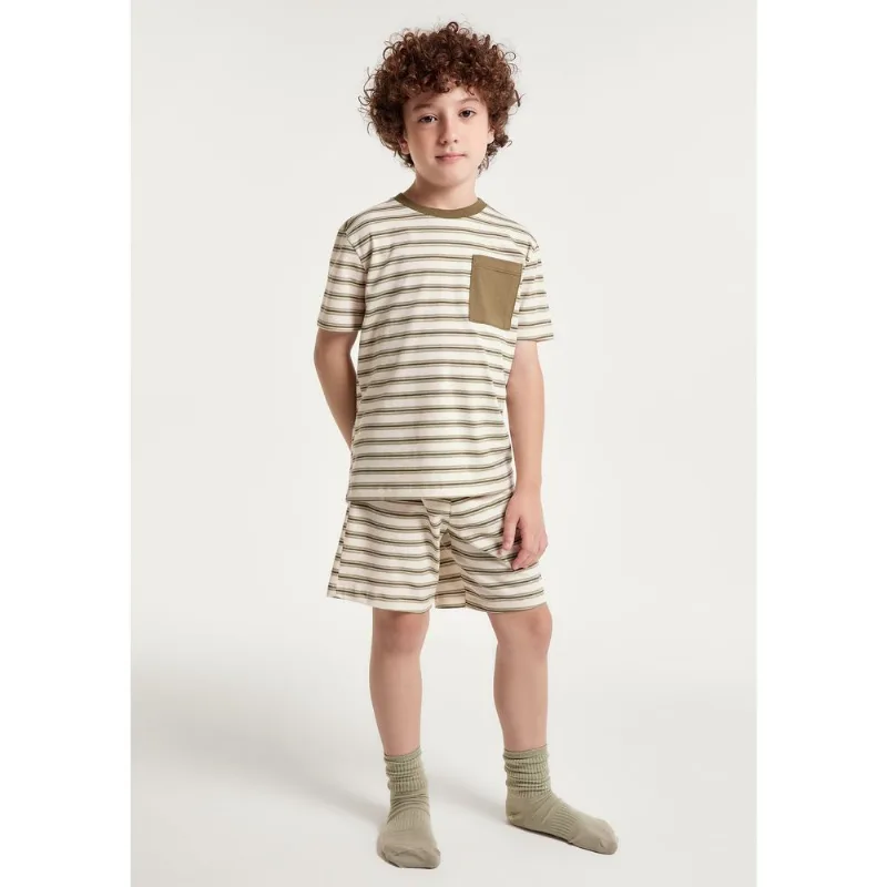 Pijama Curto Infantil Menino Em Algodão Estampada - Verde 006