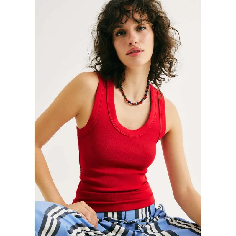 Regata Feminina Canelada Decote U - Vermelho XG