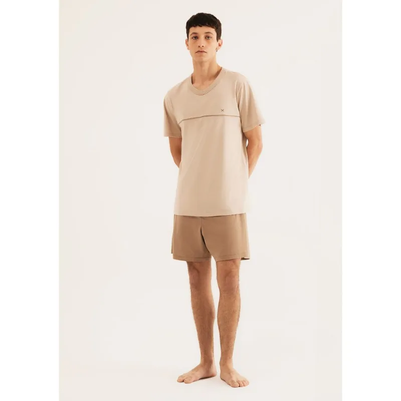 Pijama Curto Masculino Em Algodão - Bege M