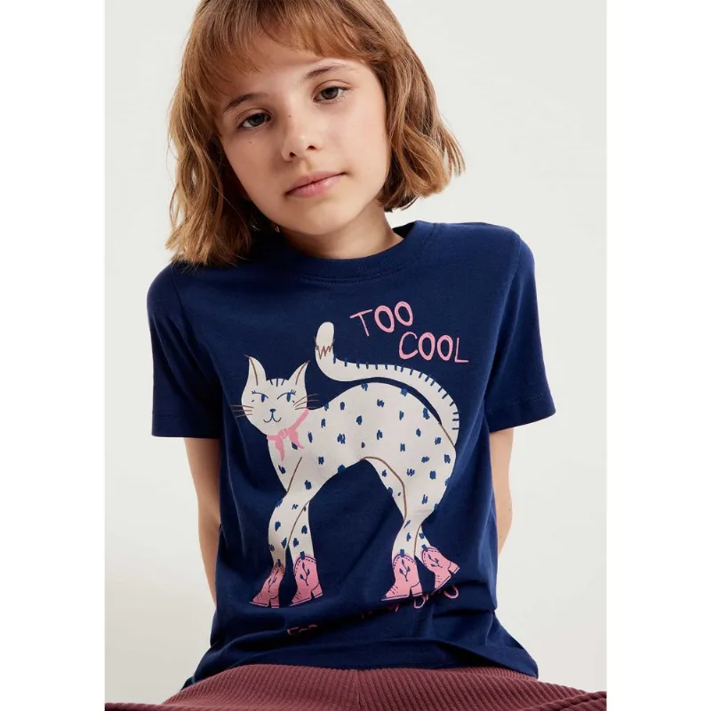 Blusa Infantil Menina Manga Curta Com Estampa - Azul 016