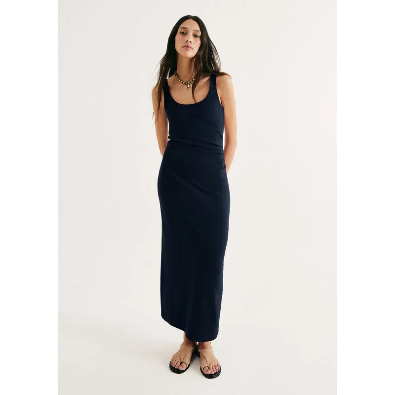 Vestido Midi Justo Em Ribana - Azul P