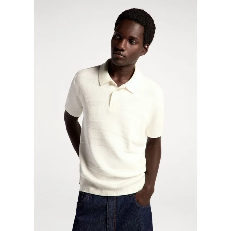 Polo Masculina Em Tricô Texturizado - Off white G