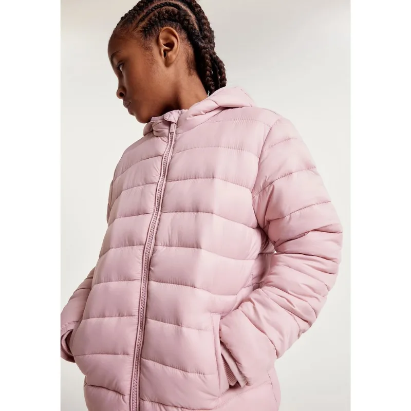 Jaqueta Puffer Infantil Unissex Com Capuz - Rosa 012