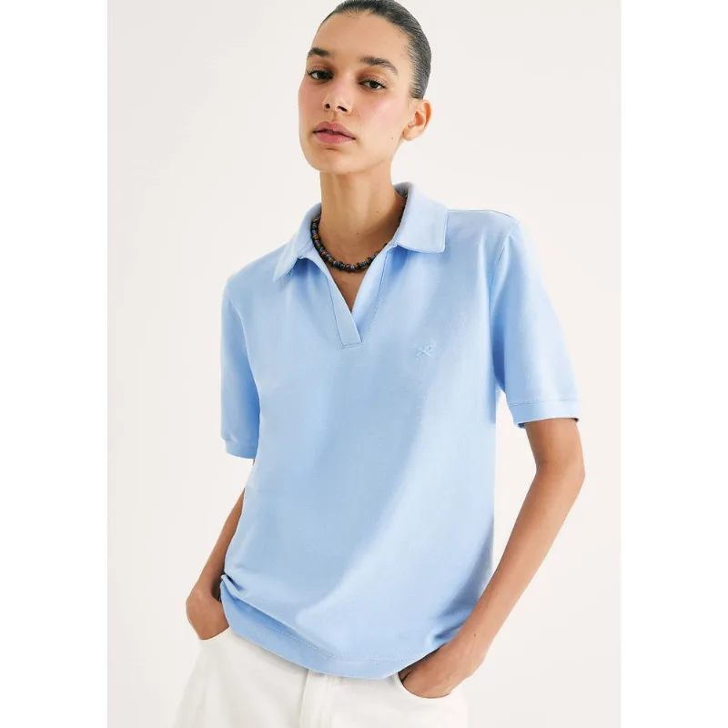 Camisa Polo Feminina Em Piquet - Azul G