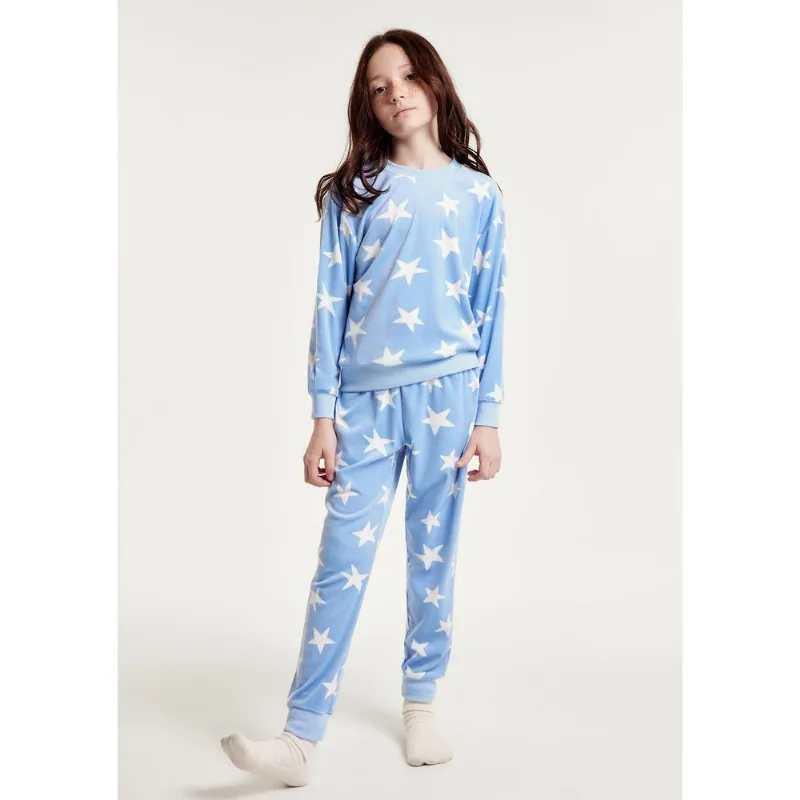 Pijama Longo Infantil Menina Em Fleece - Azul 006