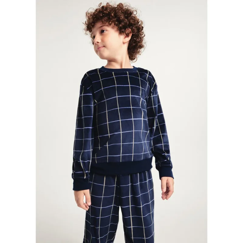 Pijama Longo Infantil Menino Fleece Estampado - Azul 008